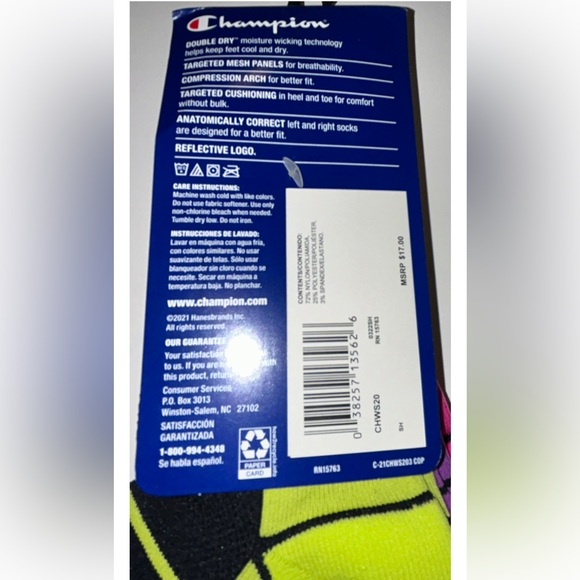 Champion Ankle Socks 3 Pair Women's 5-9 Black Multicolor w Logo Compression Arch - Picture 3 of 11